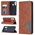 For Huawei Y6p Rhombus Texture Horizontal Flip Magnetic Leather Case with Holder & Card Slots & Wallet(Brown) - 1