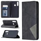 For Huawei Y6p Rhombus Texture Horizontal Flip Magnetic Leather Case with Holder & Card Slots & Wallet(Black) - 1