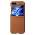 For Samsung Galaxy Z Flip5 HBC-212 Integrated Plain Leather Folding Phone Case(Brown) - 1