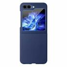 For Samsung Galaxy Z Flip5 HBC-212 Integrated Plain Leather Folding Phone Case(Blue) - 1