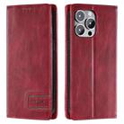 For iPhone 15 Pro Max TTUDRCH RFID Retro Texture Magnetic Leather Phone Case(Red) - 1