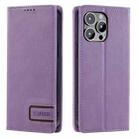 For iPhone 15 Pro TTUDRCH RFID Retro Texture Magnetic Leather Phone Case(Purple) - 1