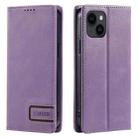 For iPhone 15 Plus TTUDRCH RFID Retro Texture Magnetic Leather Phone Case(Purple) - 1