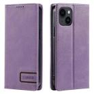 For iPhone 15 TTUDRCH RFID Retro Texture Magnetic Leather Phone Case(Purple) - 1