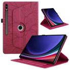 For Samsung Galaxy Tab S10 Ultra / S9 Ultra Tree Life Embossed Rotation Leather Tablet Case(Red) - 1