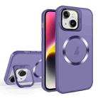 For iPhone 15 Plus Skin Feel CD Texture MagSafe Lens Holder Phone Case(Dark Purple) - 1