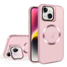 For iPhone 15 Plus Skin Feel CD Texture MagSafe Lens Holder Phone Case(Pink) - 1