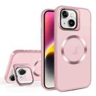 For iPhone 15 Skin Feel CD Texture MagSafe Lens Holder Phone Case(Pink) - 1