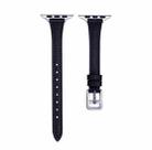 For Apple Watch 8 45mm T-shaped Slim Genuine Leather Watch Band(Black) - 1