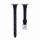 For Apple Watch SE 2022 40mm T-shaped Slim Genuine Leather Watch Band(Black) - 1