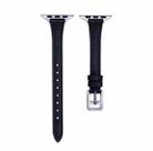 For Apple Watch Series 7 45mm T-shaped Slim Genuine Leather Watch Band(Black) - 1