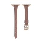 For Apple Watch SE 44mm T-shaped Slim Genuine Leather Watch Band(Light Brown) - 1