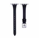 For Apple Watch Series 5 44mm T-shaped Slim Genuine Leather Watch Band(Black) - 1