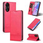 For OPPO A78 4G AZNS Magnetic Calf Texture Flip Leather Phone Case(Red) - 1