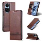 For OPPO Reno10 Global AZNS Magnetic Calf Texture Flip Leather Phone Case(Dark Brown) - 1