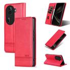 For OPPO Reno11 China AZNS Magnetic Calf Texture Flip Leather Phone Case(Red) - 1