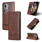 For OPPO Reno11 Global AZNS Magnetic Calf Texture Flip Leather Phone Case(Dark Brown) - 1