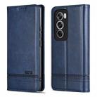 For OPPO Reno12 Global AZNS Magnetic Calf Texture Flip Leather Phone Case(Dark Blue) - 3