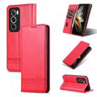 For OPPO Reno12 Global AZNS Magnetic Calf Texture Flip Leather Phone Case(Red) - 1