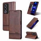 For OPPO A3 Energy / A3x 5G AZNS Magnetic Calf Texture Flip Leather Phone Case(Dark Brown) - 1