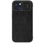 For iPhone 15 NILLKIN QIN Series Pro Sliding Camera Cover Design Leather Phone Case(Black) - 1