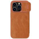 For iPhone 15 Pro NILLKIN QIN Series Pro Sliding Camera Cover Design Leather Phone Case(Brown) - 1