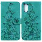For Sony Xperia 5 V Lily Embossed Leather Phone Case(Green) - 1