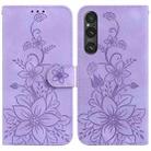 For Sony Xperia 1 V Lily Embossed Leather Phone Case(Purple) - 1