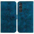 For Sony Xperia 1 V Lily Embossed Leather Phone Case(Dark Blue) - 1