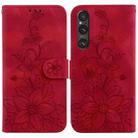 For Sony Xperia 1 V Lily Embossed Leather Phone Case(Red) - 1