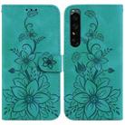 For Sony Xperia 1 IV Lily Embossed Leather Phone Case(Green) - 1