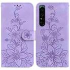 For Sony Xperia 1 IV Lily Embossed Leather Phone Case(Purple) - 1