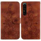 For Sony Xperia 1 IV Lily Embossed Leather Phone Case(Brown) - 1
