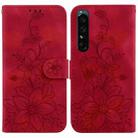 For Sony Xperia 1 IV Lily Embossed Leather Phone Case(Red) - 1