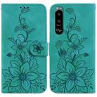 For Sony Xperia 5 III Lily Embossed Leather Phone Case(Green) - 1