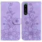 For Sony Xperia 5 III Lily Embossed Leather Phone Case(Purple) - 1