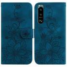 For Sony Xperia 5 III Lily Embossed Leather Phone Case(Dark Blue) - 1