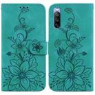 For Sony Xperia 10 III Lily Embossed Leather Phone Case(Green) - 1