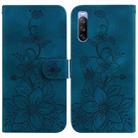 For Sony Xperia 10 III Lily Embossed Leather Phone Case(Dark Blue) - 1