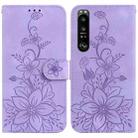 For Sony Xperia 1 III Lily Embossed Leather Phone Case(Purple) - 1