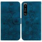 For Sony Xperia 1 III Lily Embossed Leather Phone Case(Dark Blue) - 1