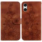 For Sony Xperia 10 VI Lily Embossed Leather Phone Case(Brown) - 1