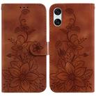 For Sony Xperia 5 VI Lily Embossed Leather Phone Case(Brown) - 1