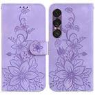 For Sony Xperia 1 VII Lily Embossed Leather Phone Case(Purple) - 1