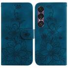 For Sony Xperia 1 VII Lily Embossed Leather Phone Case(Dark Blue) - 1