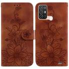 For ZTE Blade A52 Lily Embossed Leather Phone Case(Brown) - 1