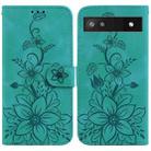 For Google Pixel 6a Lily Embossed Leather Phone Case(Green) - 1