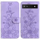 For Google Pixel 6a Lily Embossed Leather Phone Case(Purple) - 1