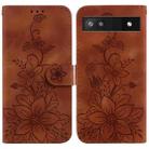 For Google Pixel 6a Lily Embossed Leather Phone Case(Brown) - 1