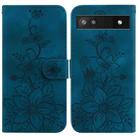 For Google Pixel 6a Lily Embossed Leather Phone Case(Dark Blue) - 1